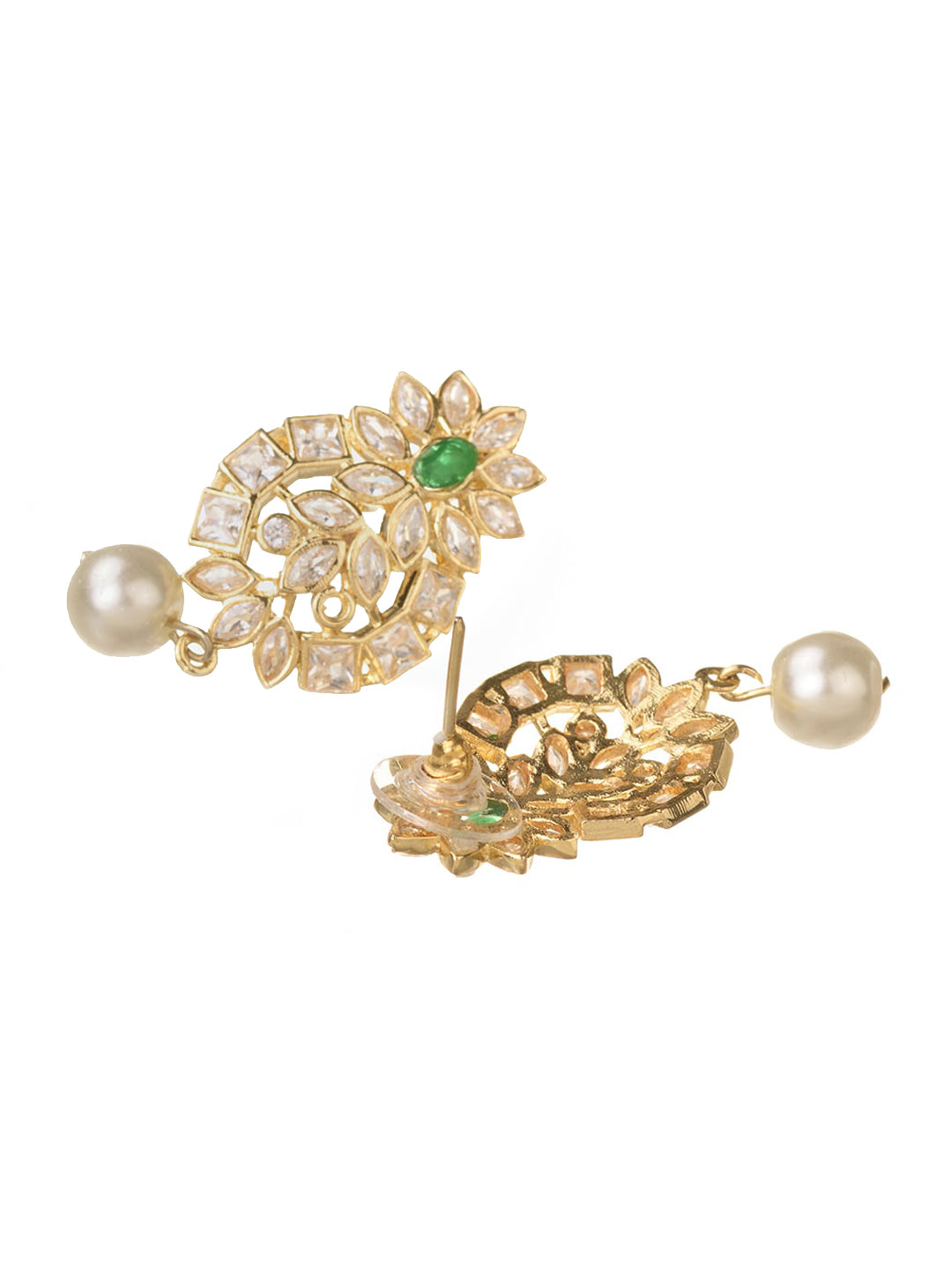 Saraf RS Jewellery Gold-Polished Polki Studded With Beads Handcrafted Jewellery Set - Swadesiicart