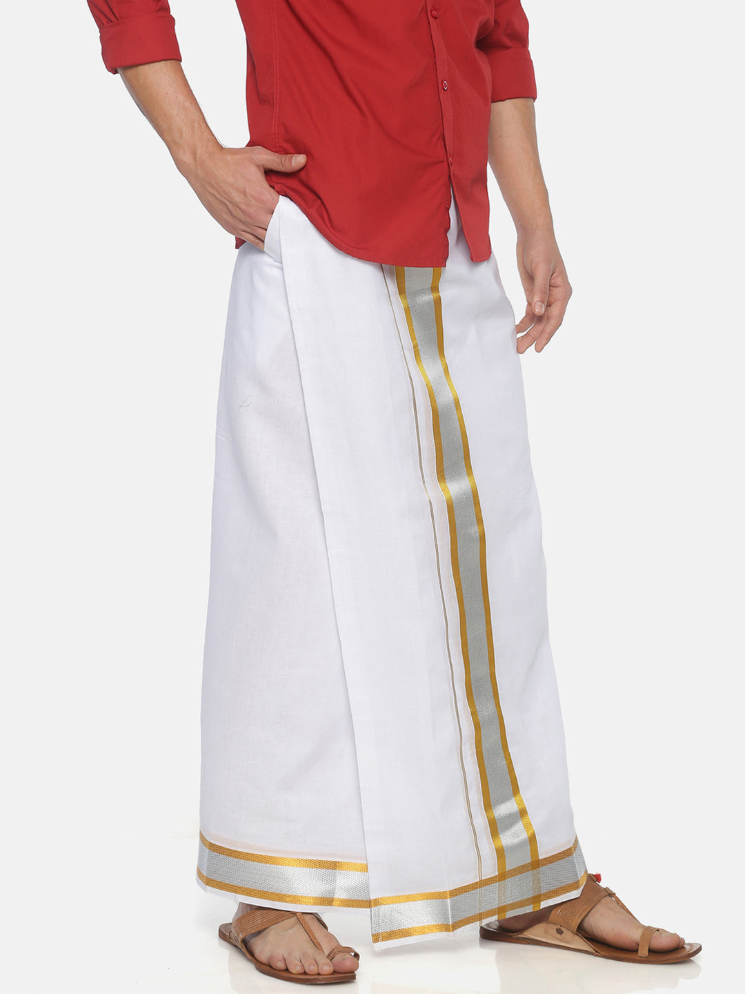 Sethukrishna Men White Solid Double Layer Readymade Pocket Dhoti | Swadesiicart