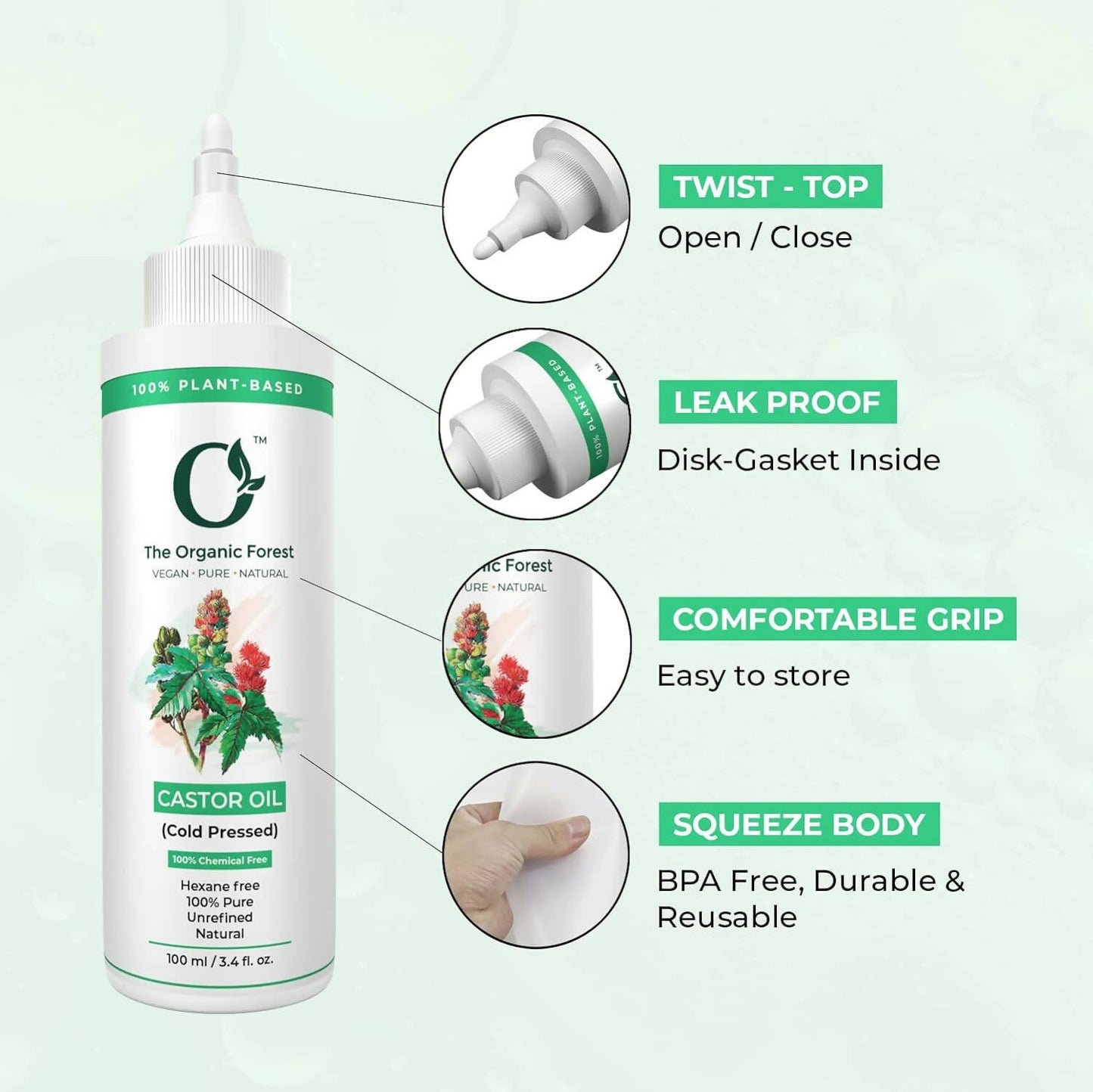 The Organic Forest Castor Oil - Cold Pressed - Swadesiicart