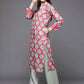 Ahalyaa Women Pink & Sea Green Floral Printed Gotta Patti Velvet Kurta | Swadesiicart