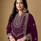 Anaita Purple Art Silk Embroidered Stitched Sharara Suit