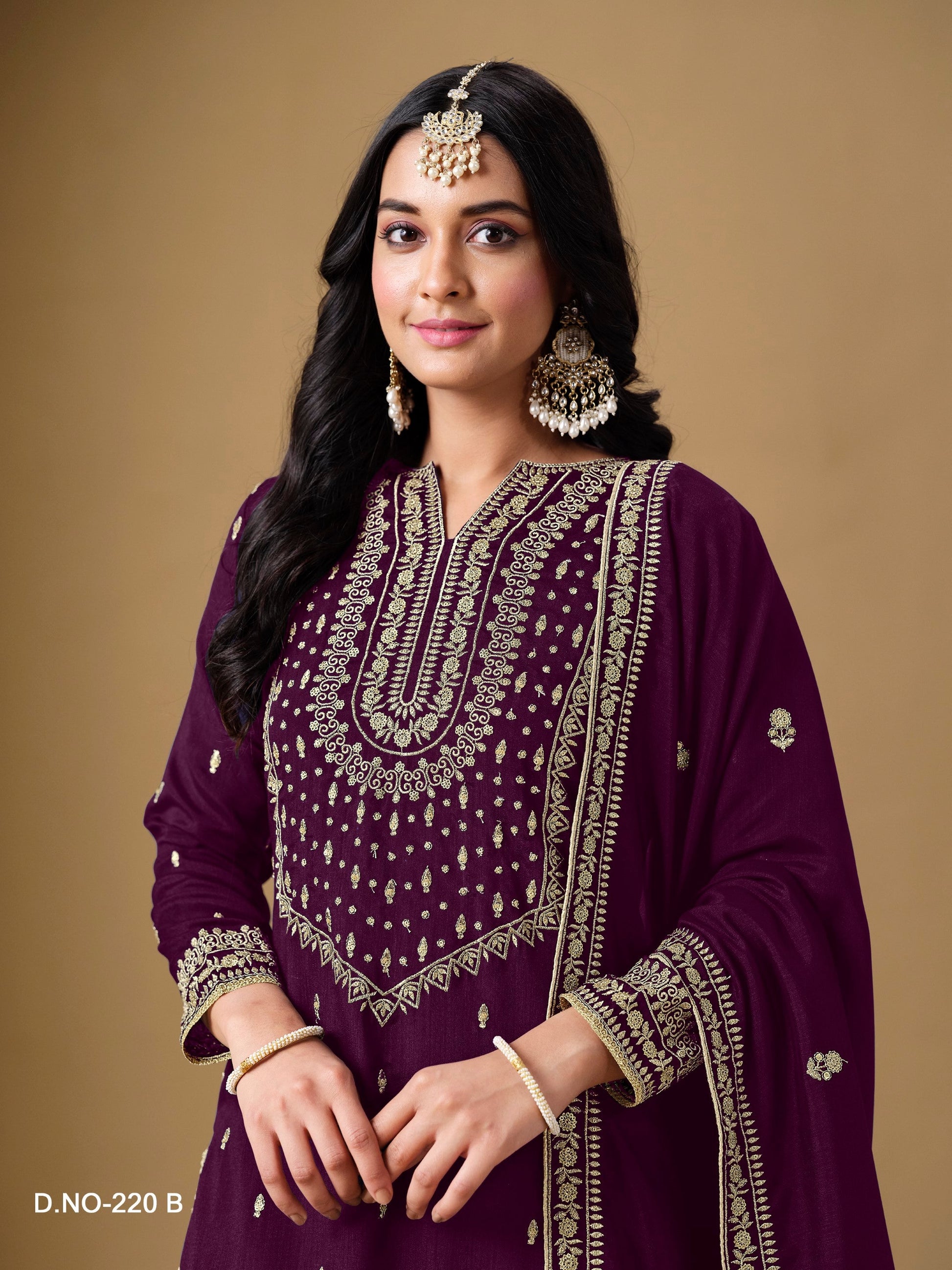 Anaita Purple Art Silk Embroidered Stitched Sharara Suit