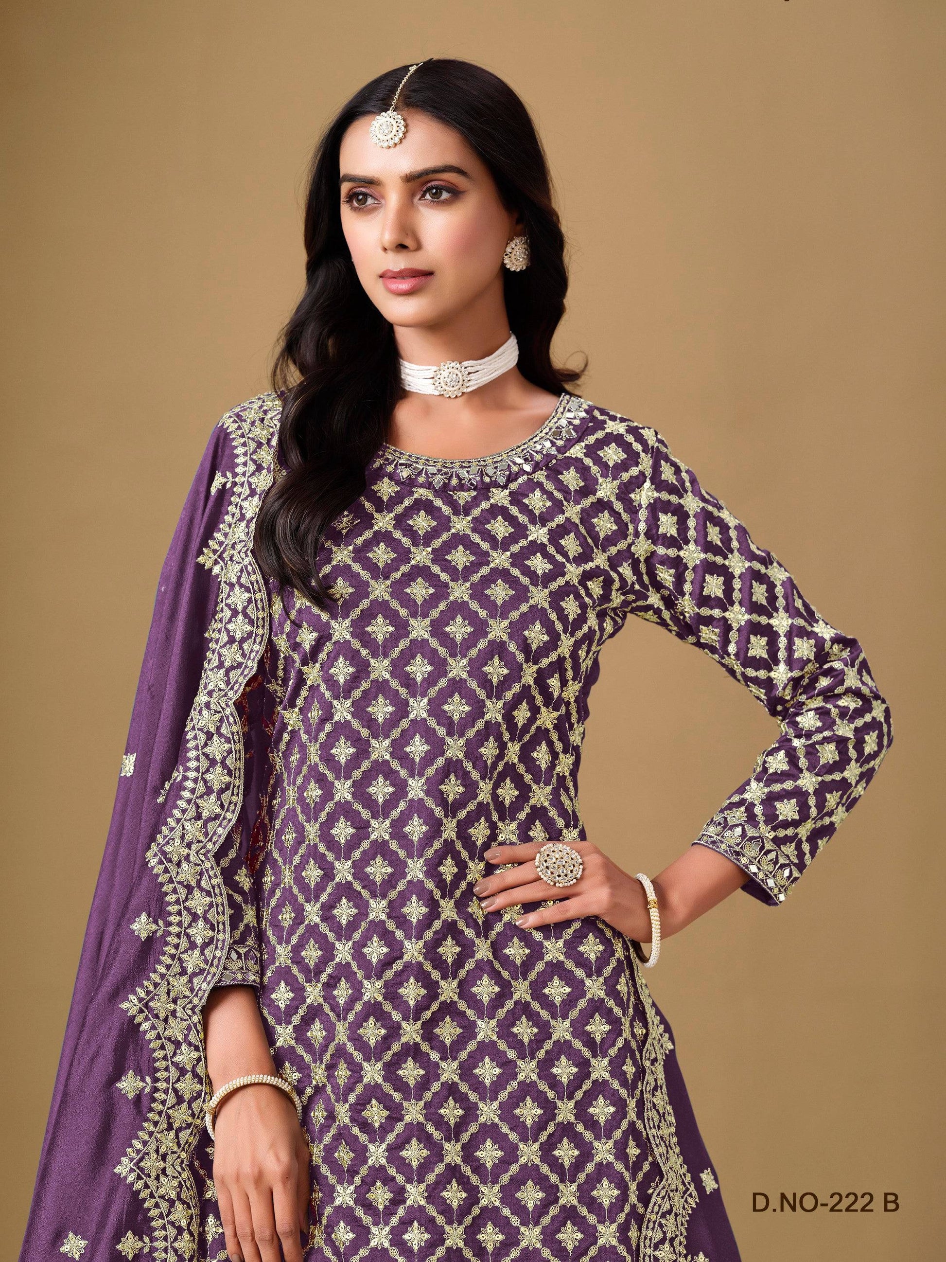 Anaita Lavender Art Silk Embroidered Stitched Sharara Suit