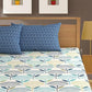 Bajo's White & Green Ethnic Motifs 350 TC Cotton King Bedsheet with 2 Pillow Covers