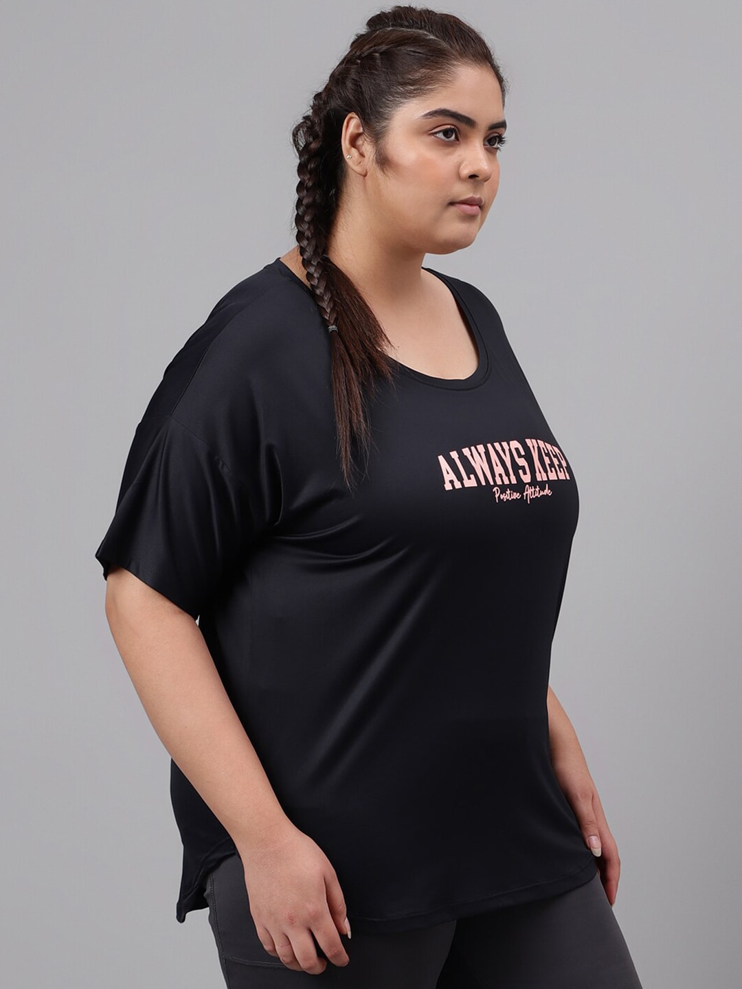 MKH Plus Size Typography Printed Relaxed Fit Dri FIT T-shirt - Swadesiicart