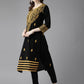 ADA Women Black & Mustard Yellow Pure Cotton Chikankari Embroidered Handloom Kurta with Trousers | Swadesiicart