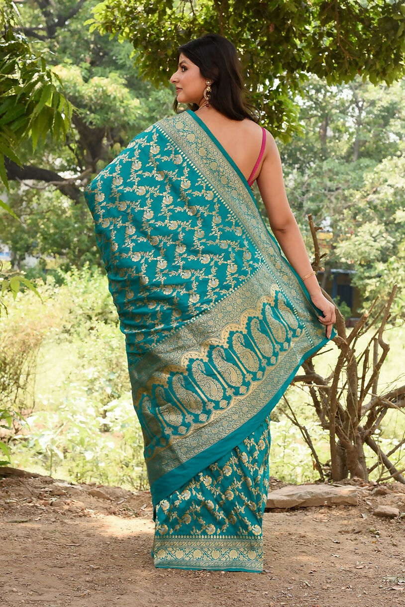 Joban Fashion Green Banarasi Soft Pure Handloom Banarasi Silk Saree | Swadesiicart