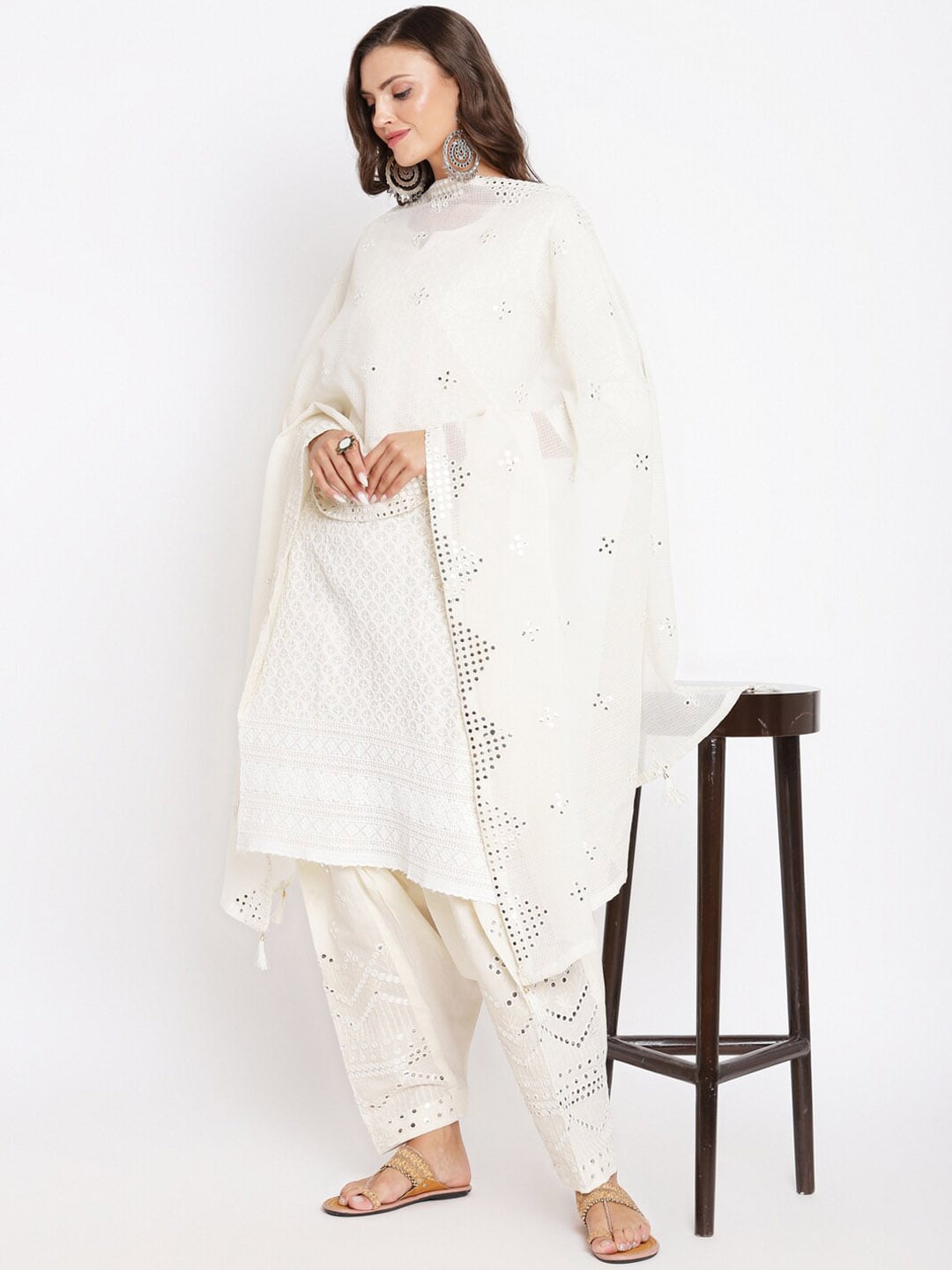 Kalini Women Embroidered Chikankari Pure Cotton Kurta with Salwar & With Dupatta | Swadesiicart