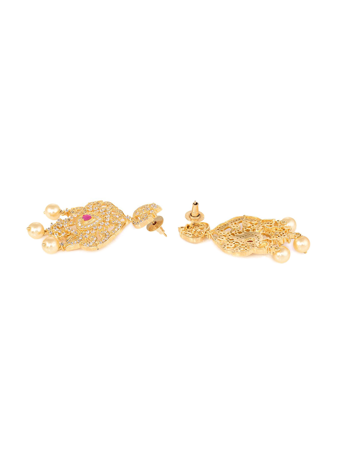 Saraf RS Jewellery Gold-Polished White & Magenta American Diamond Studded Jewellery Set - Swadesiicart