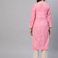 ADA Women Pink & White Chikankari Embroidered Straight Sustainable Handloom Kurta | Swadesiicart