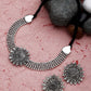 Cardinal Silver-Toned Black Oxidized Choker Necklace Set