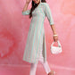 Vishudh Blue Striped V-Neck Three-Quarter Sleeves Empire Kurta - Swadesiicart