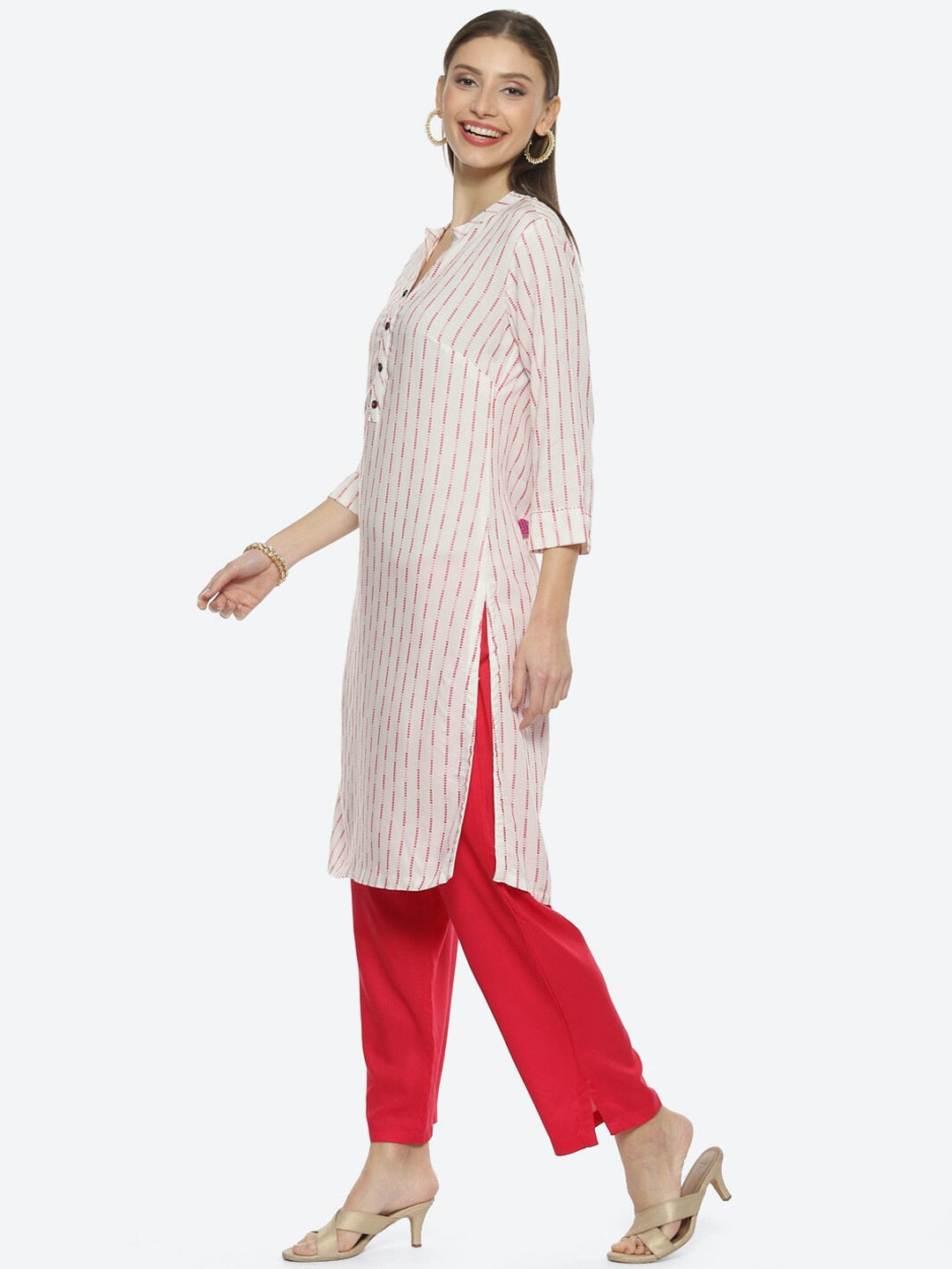 Biba Women Striped Woven Design Kurta - Swadesiicart