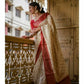 DEIANA'S Beautiful Designer Golden zari Soft Lichi Silk Saree - White - Swadesiicart