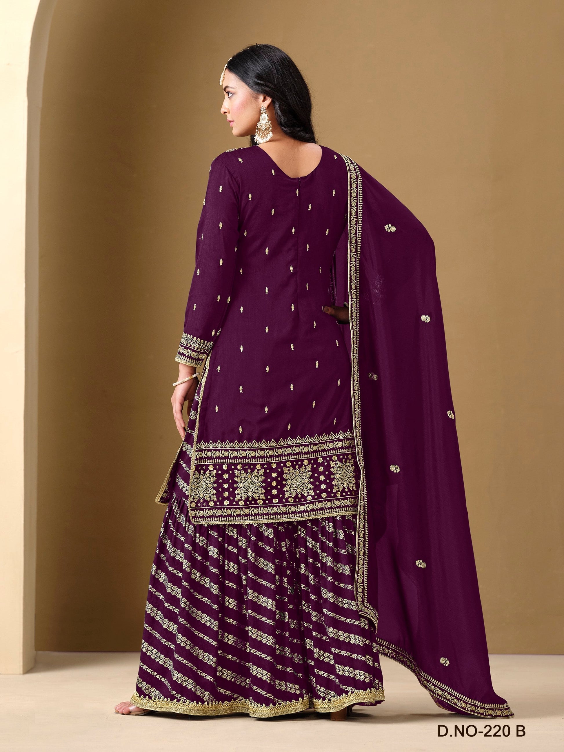 Anaita Purple Art Silk Embroidered Stitched Sharara Suit