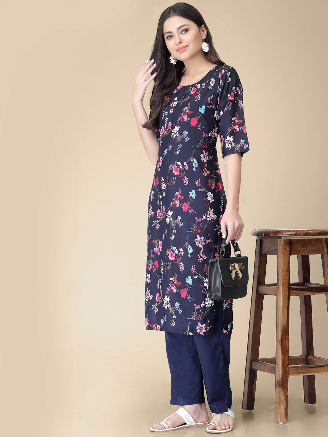 Kalini Floral Printed Regular Kurta with Trousers - Swadesiicart
