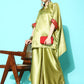 InWeave Women's Olive Red Brocade Satin Boho Kurta Palazzo Set - Swadesiicart