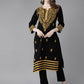 ADA Women Black & Mustard Yellow Pure Cotton Chikankari Embroidered Handloom Kurta with Trousers | Swadesiicart