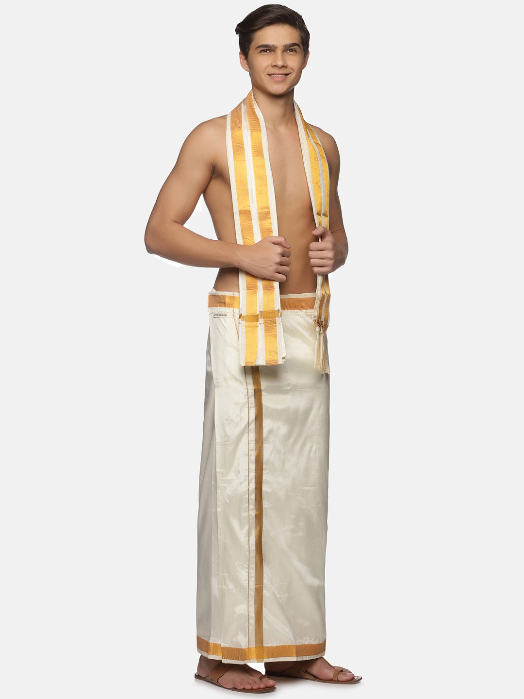 Sethukrishna Cream-Coloured Solid Dhotis For Men | Swadesiicart