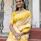 Vishnu Weaves Women's Yellow Handloom Raw Silk Woven Saree with Blouse - Swadesiicart