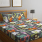 KLOTTHE Grey & Orange Cartoon Character Printed 300 TC King Bedsheet With 2 Pillow covers - Swadesiicart