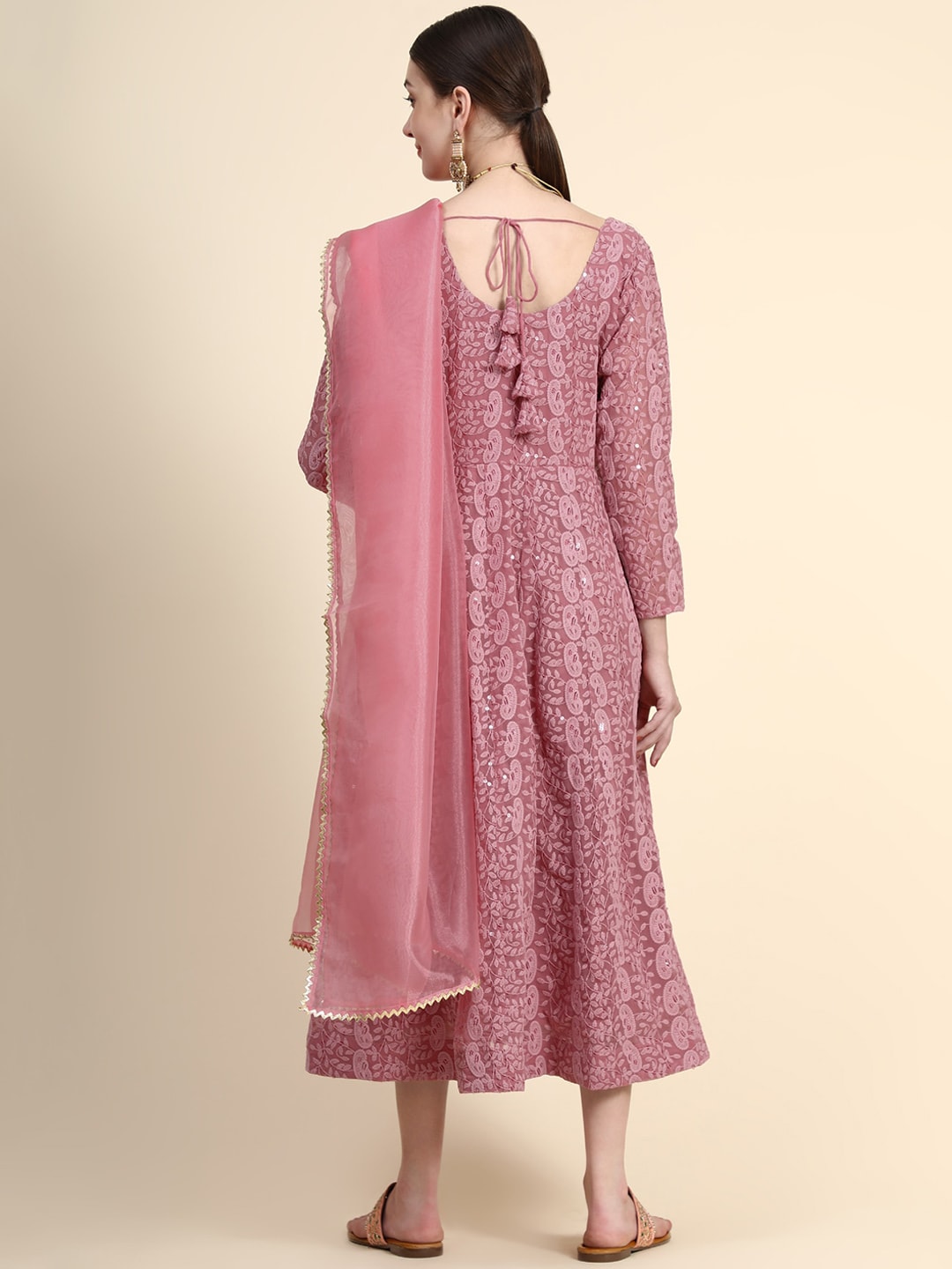 Kalini Paisley Embroidered Chikankari Georgette Anarkali Kurta With Dupatta Set | Swadesiicart