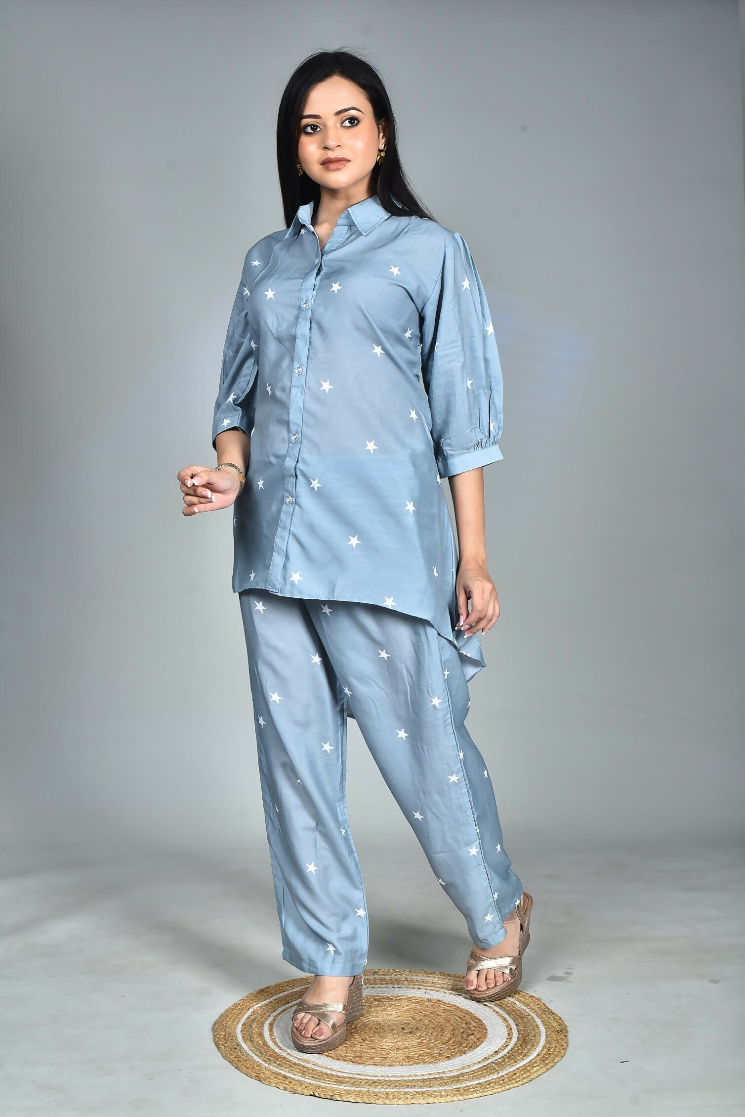 Morchari Digital Print Semi Muslin Co-Ord Set Top & Trouser-Multicolor - Swadesiicart