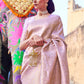 Mitera Lavender & Gold-Toned Woven Design Zari Silk Blend Banarasi Saree | Swadesiicart