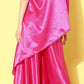 InWeave Women's Pink Green Brocade Satin Oneshoulder Kurta Set - Swadesiicart