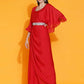 Women Republic Red Georgette Gown With Embellished Belt | Swadesiicart