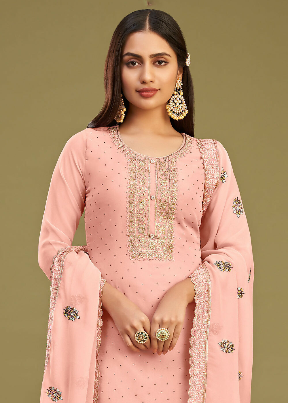 Blush Peach Swarovski Work & Embroidered Eid Wear Salwar Suit - Emponline | Swadesiicart