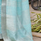Mitera Blue & Silver-Toned Floral Embroidered Zari Pure Linen Banarasi Saree | Swadesiicart