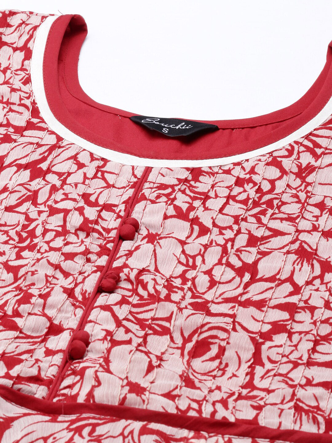 Souchii White & Red Floral Layered Chiffon Beautiful Midi Dress - Swadesiicart