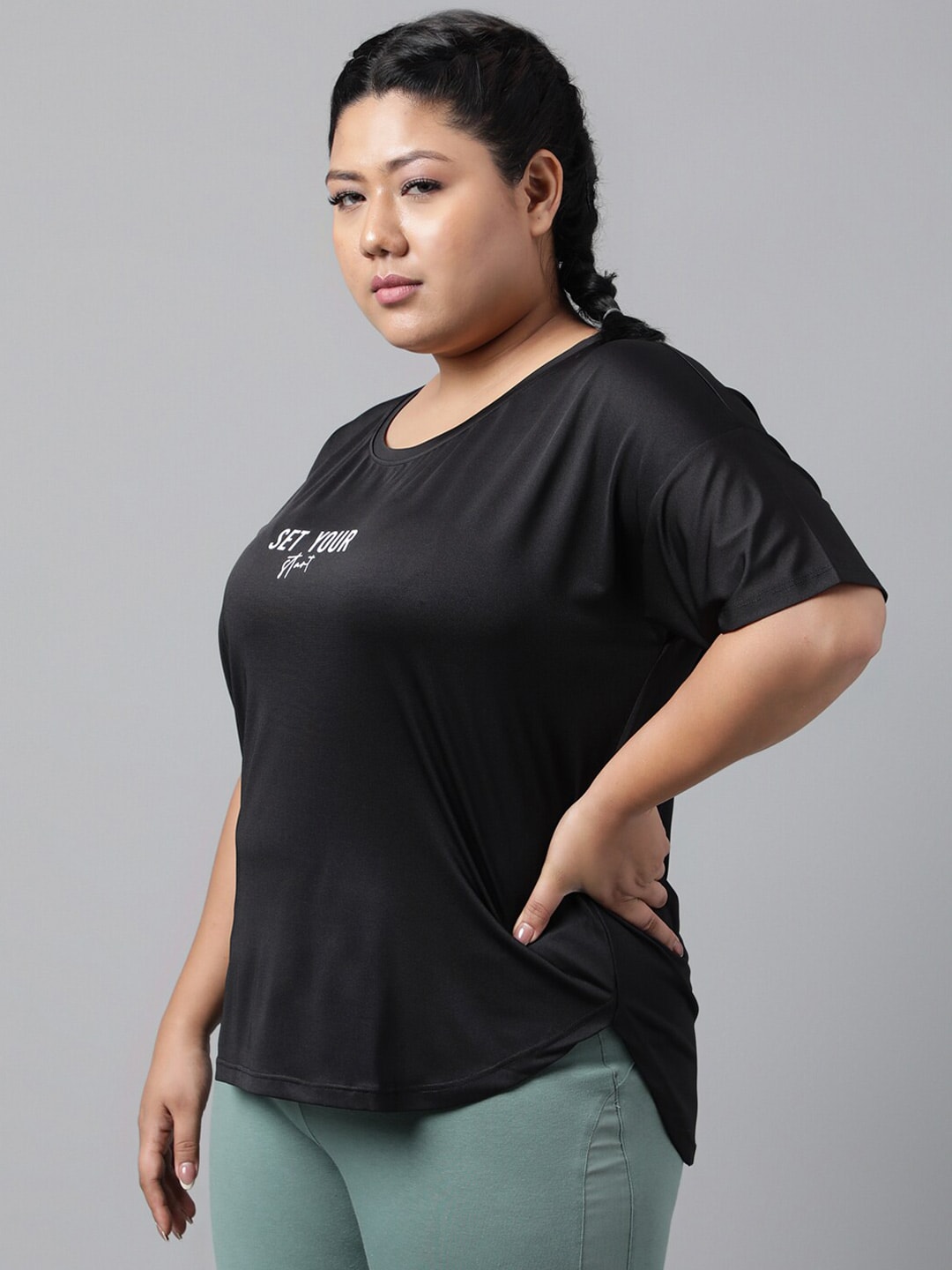 MKH Typography Printed Plus Size Drop Shoulder Sleeves Relaxed Fit Dri-FIT Sports T-shirt - Swadesiicart