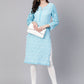 ADA Women Blue & White Chikankari Embroidered Sheer Straight Sustainable Handloom Kurta | Swadesiicart
