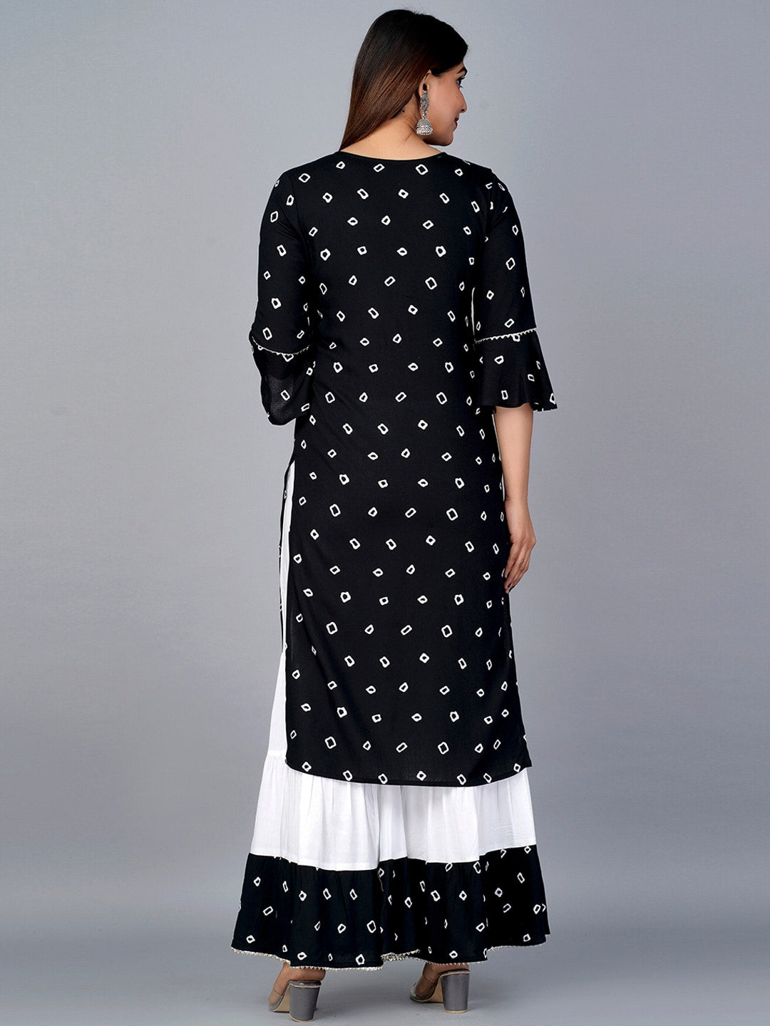 Kalini Bandhani Printed Kurta with Sharara & Dupatta - Swadesiicart