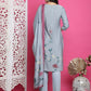 Jyoti Fashion Women's Grey Muslin Floral Print with Jari & Crystal work Kurta with Trouser & Dupatta | Swadesiicart