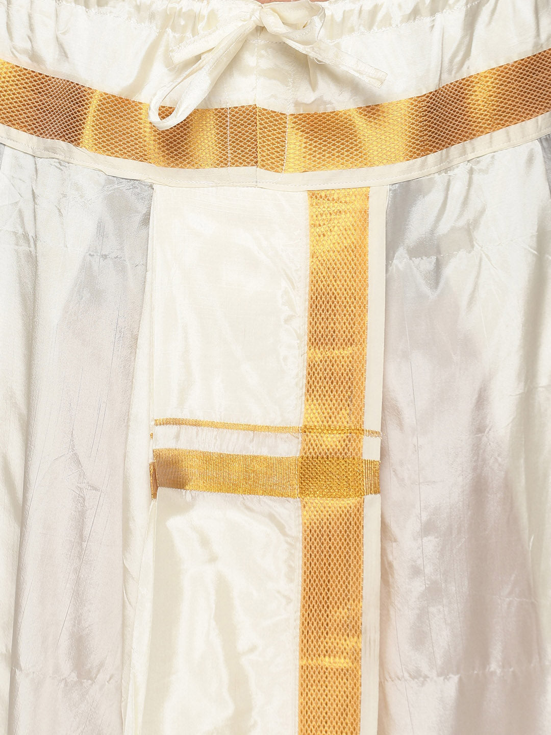 Sethukrishna Men Cream and Gold-Toned Solid Dhoti With Angavastram | Swadesiicart