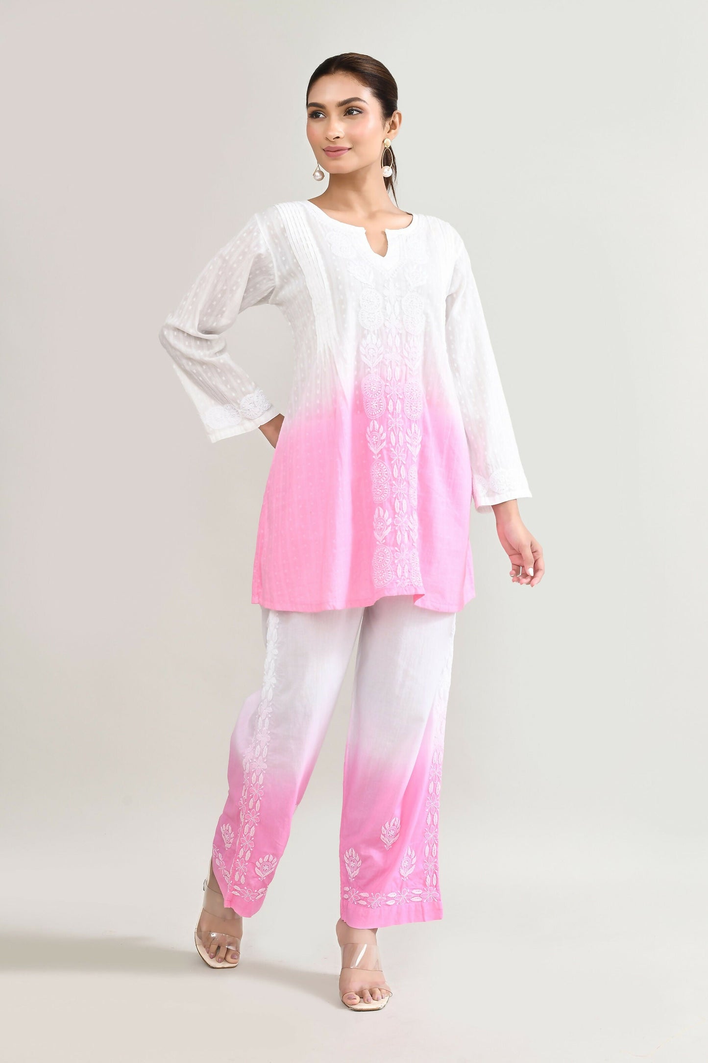 Joban Fashion Womens Cotton ChikanKari pink Cord set - Swadesiicart