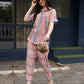 Pink Rayon Floral Printed Top with Matching Bottom - Eesha - Swadesiicart