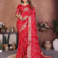Anaita Red Handmade Bandhej Viscose Silk Saree With Blouse