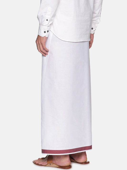 Sethukrishna Mens White Solid Cotton Readymade Dhoti | Swadesiicart