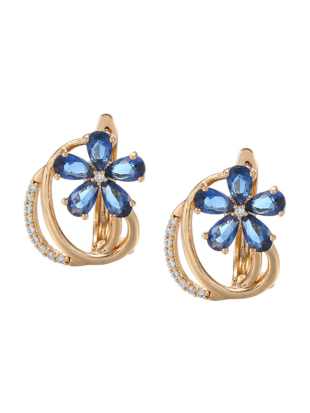 Shining Diva Rose Gold-Polished Blue Floral Studs Earrings - Swadesiicart