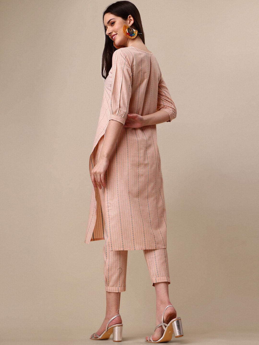 Kalini Women Woven Striped Thread Work Kurta with Trousers - Swadesiicart