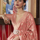 Mitera Pink & Gold-Toned Woven Design Zari Silk Blend Banarasi Saree | Swadesiicart