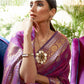 Mitera Magenta & Gold-Toned Floral Zari Silk Blend Banarasi Saree | Swadesiicart