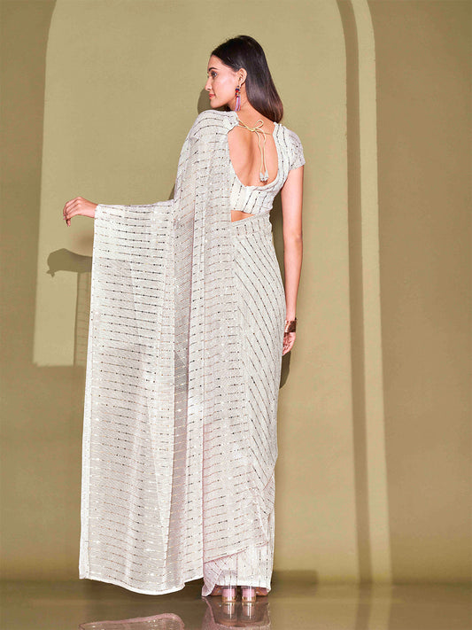 Tikhi Imli White Sequinned Embellished Saree | Swadesiicart