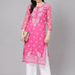 ADA Women Pink & White Sheer Chikankari Embroidered Straight Handloom Kurta with Inner | Swadesiicart