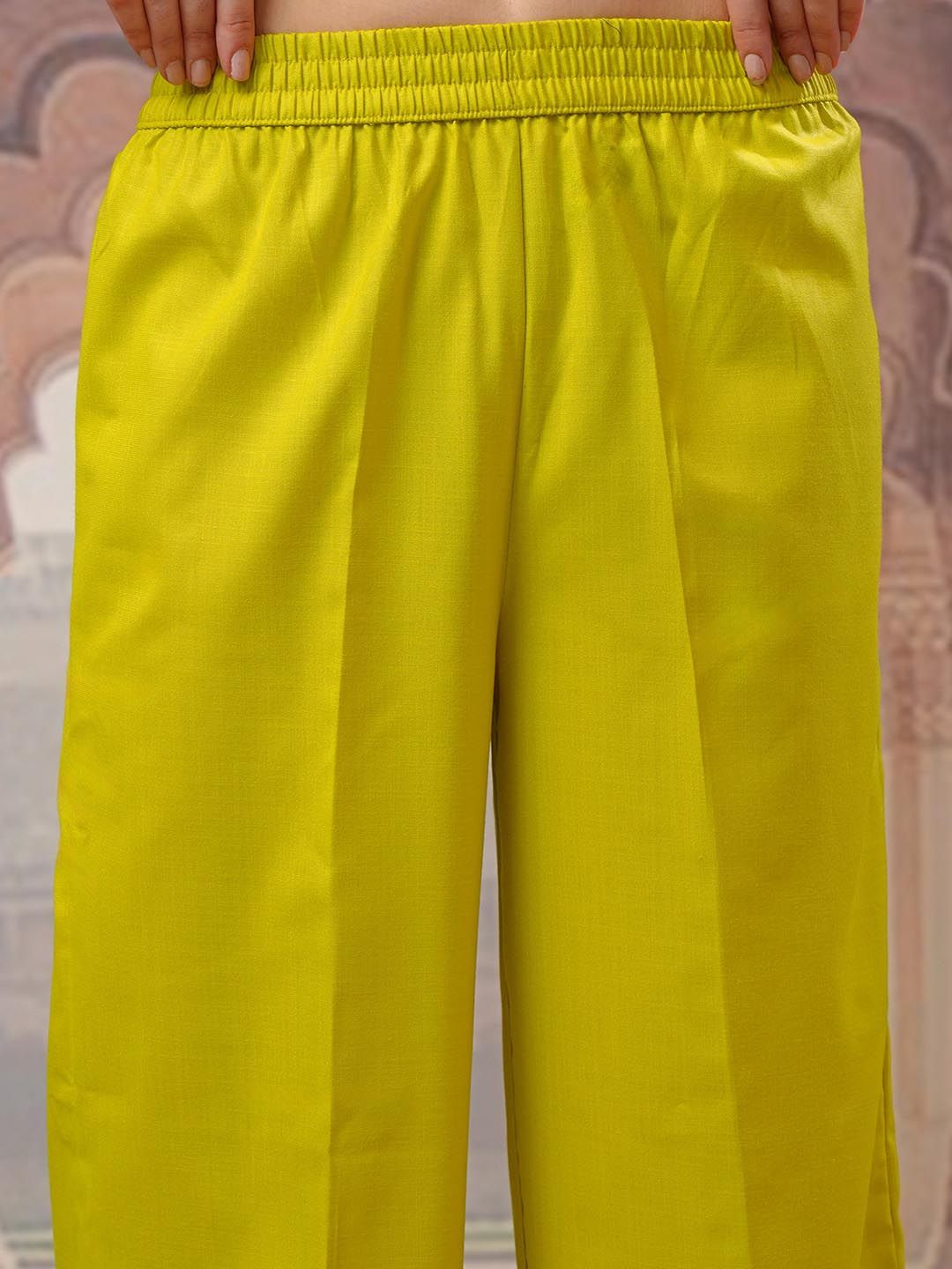 Vishudh Lime Green Gotta Patti Straight Kurta with Palazzo & Dupatta - Swadesiicart