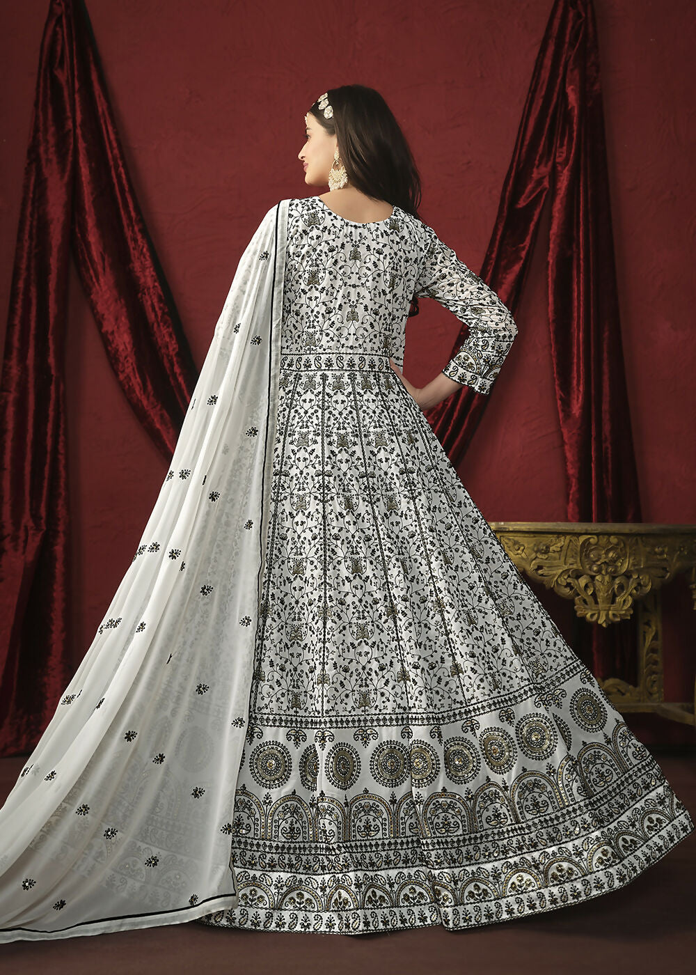Stunning White Front & Back Embroidered Trendy Anarkali Suit - Emponline | Swadesiicart
